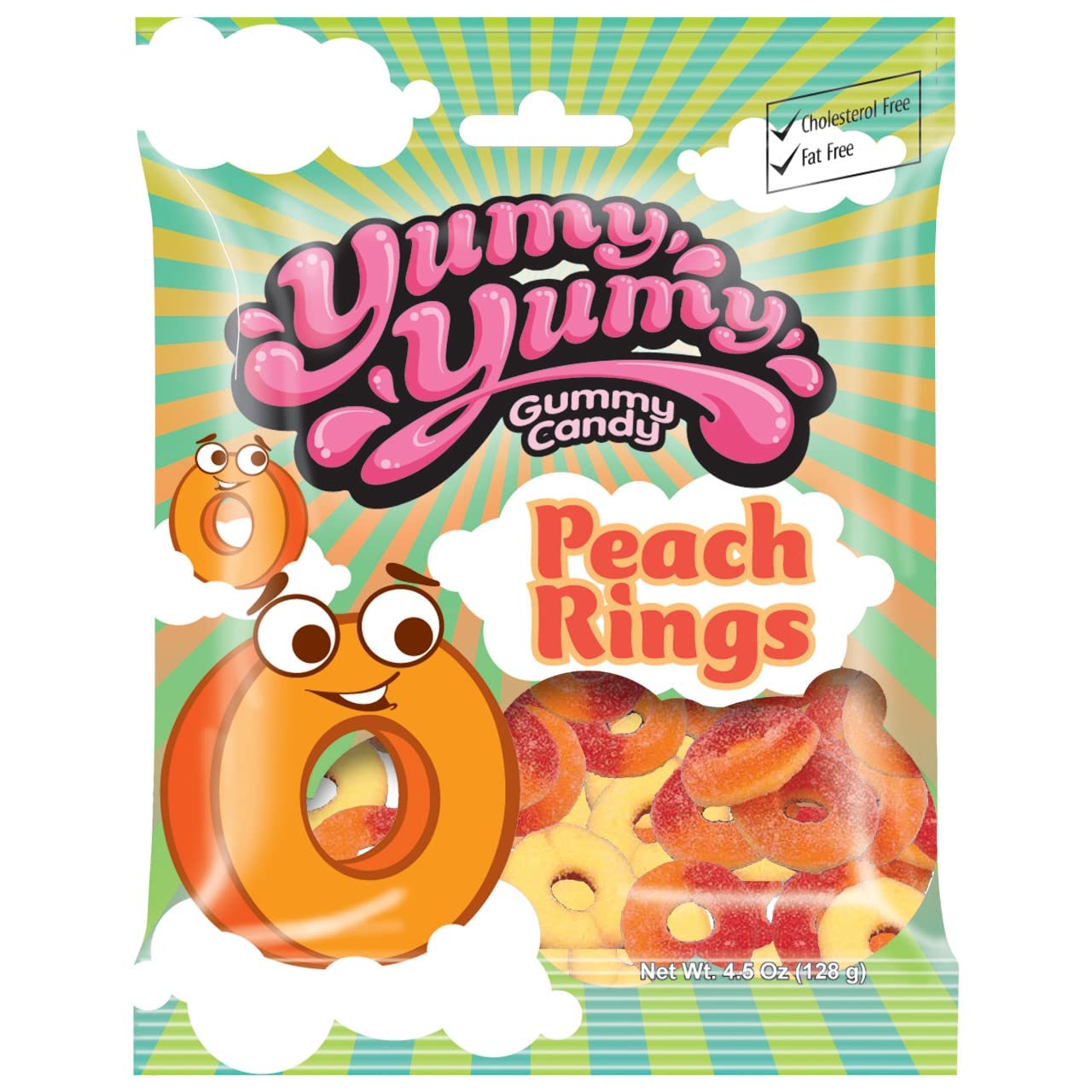 Yumy Yumy Gummy Candy Peach Rings 4.5Oz