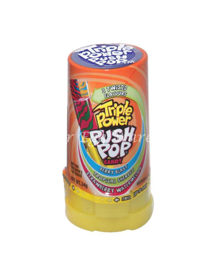 Triple Powder Push Pop Candy 3 Flavours Berry Blast, Tropical Sherbet, Strawberry Watermelon 34g
